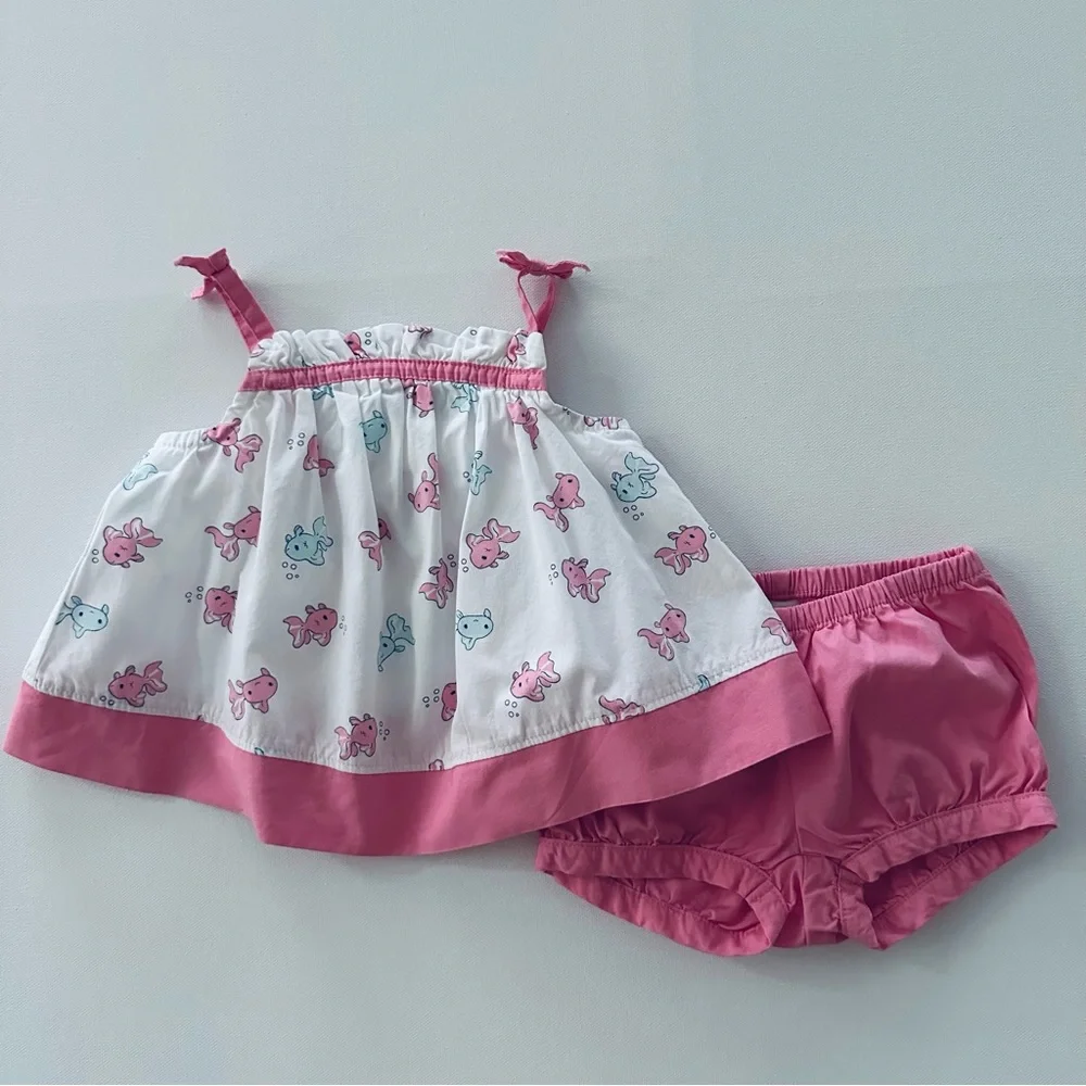 Gymboree 3-6 Months Baby Girl Goldfish Top Shorts Set Outfit Pink Summer